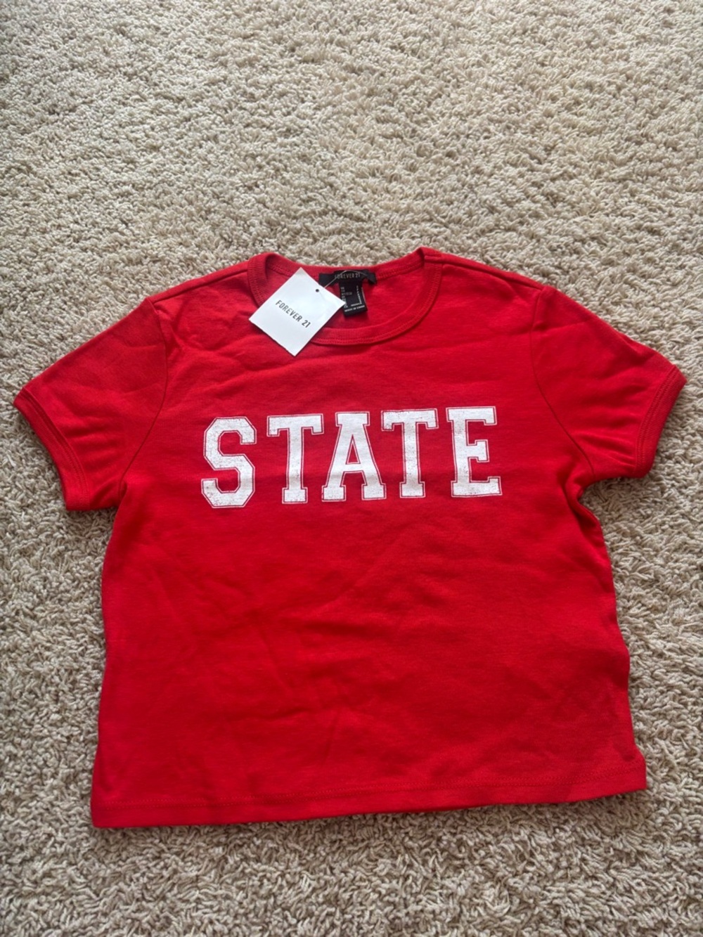Forever 21  Women’s Baby Tee Red 'STATE' Graphic Tee size S